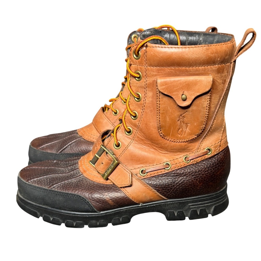 Polo Ralph Lauren Hamlin Brown Leather Duck Boots Mens 11D Side Pocket Buckle